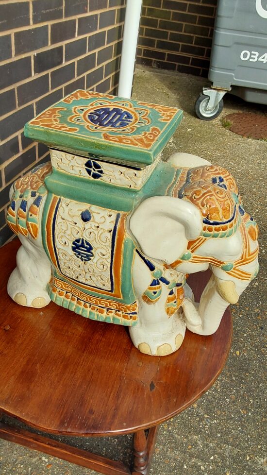 Large Ceramic Elephant Plant Stand/Stool - Image 2